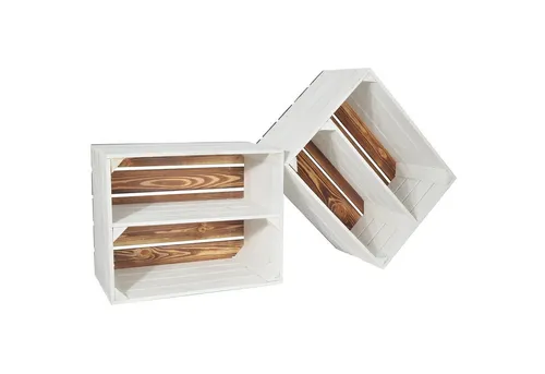 CHICCIE Holzkiste Langes Regal Weiß Geflammt 50x40x30cm - Kiste (2 St)