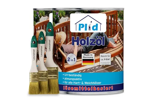 Holzöl 2L Teak mit Pinselset 3-tlg - Holzschutz Pflegeöl für Gartenmöbel, schnelltrocknend und ideal für ca. 20m², sorgt für seidenmatten Glanz und schützt Ihr Holz nachhaltig.