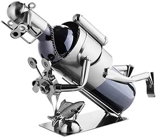 BRUBAKER Weinflaschenhalter Taucher mit Kamera in silber von BRUBAKER