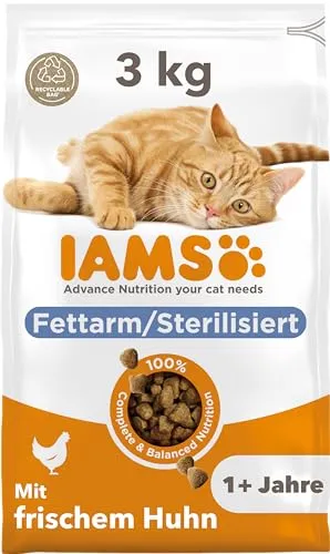 IAMS Sterilised Katzenfutter trocken mit Huhn - Trockenfutter für sterilisierte / kastrierte Katzen ab 1 Jahr, 3 kg