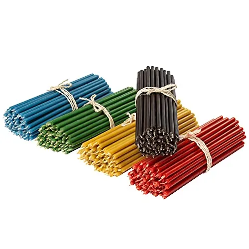 Diveevo 250 Stück Mehrfarbige dünne Kirchenkerzen Bienenwachskerzen 5 Farben in einem Bündel Premiumqualität Durchgefärbt L: 160 mm, Ø 5 mm, Brenndauer 30 Min