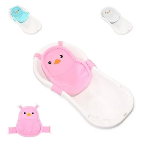 Lorelli Baby Badenetz Pinguin, Clips aus Kunststoff, Badewannennetz, ab Geburt rosa