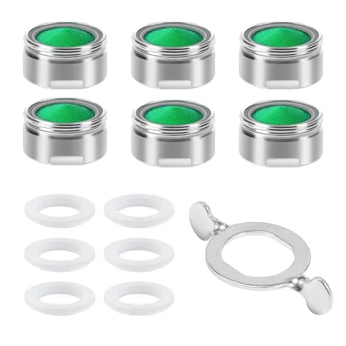 Vinabo 6 Stück Strahlregler für Küche und Bad, Filter für Waschbecken, Universalfilter, Wasserhahn, Luftsprudler, Wasserhähne M24 aus verchromtem Messing aus ABS-Kunststoff + 1 Schlüssel