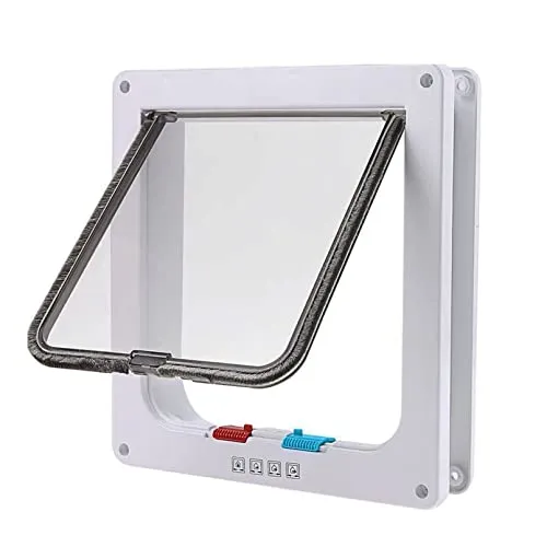 Tibeoyad Katzenklappe, 4 Wege Magnet-Verschluss Haustierklappe, Einfache Installation Katzentür Haustiertür in Wand, Holztür, Upvc innentür, Ziegelwände, Holztüren (Weiß, XL-25x28x5,5cm)