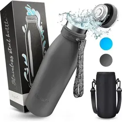 Vezato Trinkflasche Edelstahl - BPA-freie Isolierflasche 750 ml - Auslaufsichere Wasserflasche mit doppelter Isolierung - Thermosflasche spülmasch... - Grau
