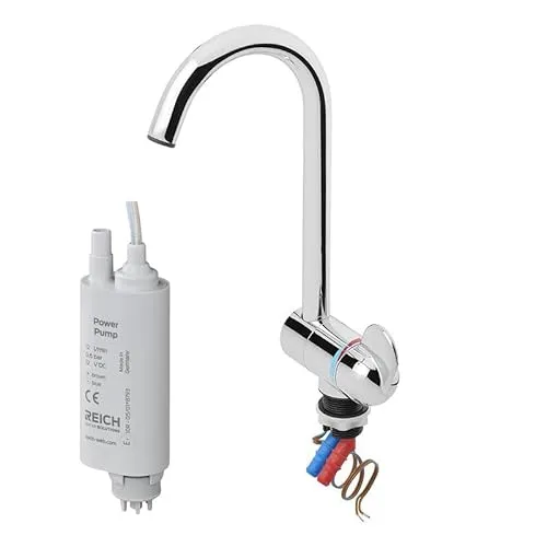 Mischbatterie Style 3000 Ø27 mm – Metallauslauf, 12V, klappbar, Chrom, für Wohnmobil & Boot inkl. Tauchpumpe 0,5 bar