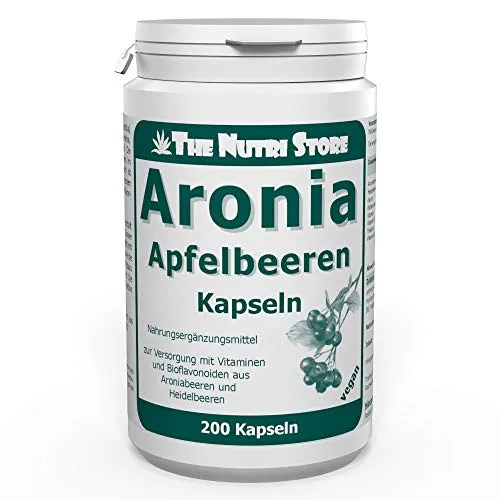 Aronia Apfelbeeren vegane Kapseln 200 Stk. - Reich an Vitaminen und Bioflavonoiden - Fruchtextrakt aus Heidelbeeren & Blaubeeren, unterstützt das Immunsystem mit 156 mg Bioflavonoiden und essentiellen Vitaminen. Ideal für eine antioxidative Versorgung.