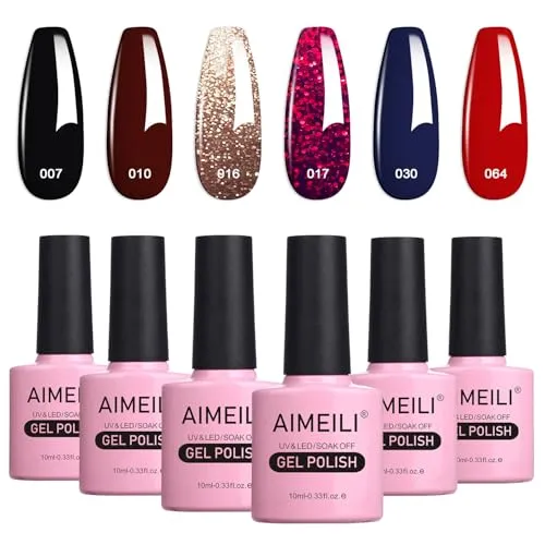 AIMEILI UV LED Gellack mehrfarbig ablösbarer Gel Nagellack Gel Nail Polish Set - 6 x 10ml - Kit Nummer 21
