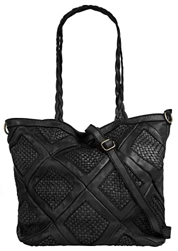 Samantha Look Shopper Damen 021394 schwarz - Handtasche aus 100% Rindleder mit auffälliger Flechtoptik und großem Hauptfach. Ideal für stilbewusste Frauen, die Funktionalität und Design schätzen.