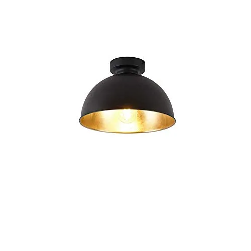 Qazqa Industrie Vintage Deckenleuchte schwarz mit Gold 28 cm - Elegante Deckenlampe mit E27-Fassung, dimmbar für stimmungsvolle Beleuchtung. Ideal für Wohnzimmer, Schlafzimmer und Büros. Robuste Bauweise in elegantem Design.