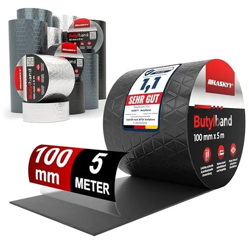 Wasserdichtes Klebeband Butylband I 10cm*5m Schwarz hochwertig selbstklebend mit Aluminiumfolie I Butyl-Tape alterungsbeständig korrosionsbeständig UV-beständig