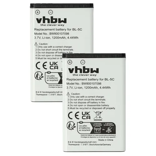 vhbw 2X Akku kompatibel mit Simvalley Easy 5, SX330 Dual SIM, SX-330 Handy Smartphone Telefon (1200 mAh, 3,7 V, Li-Ion)