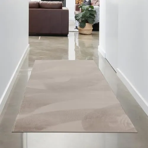 CARPETIA Teppich Wohn- und Schlafbereich Flur Moderner Kurzflorteppich Felloptik samtweich angenehm mit leichtem Glanz pflegeleicht modern einfarbig beige 80 x 150 cm