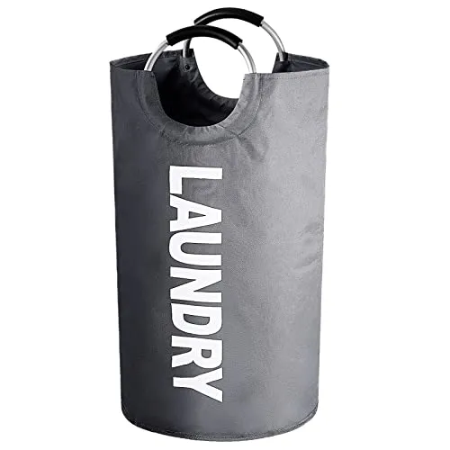 Faltbare Wäschekorb, 90L Kapazität Wäschesammler mit Griff, Wäschebox aus Oxford-Stoff, Wasserdicht Wäschesack Laundry basket, Tragbar Wäschesortierer Aufbewahrungsbehälter, Flaschensammler-Dunkelgrau