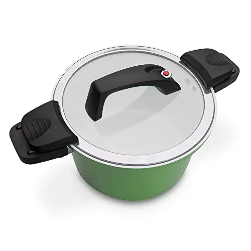 GSW Dampfgartopf Ceramica green - Kochtopf aus Aluminium mit mehrfacher Ceramic-Versiegelung, ideal für gesundes Dampfgaren und spülmaschinengeeignet.
