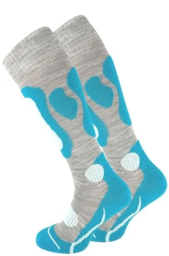 Cotton Prime 2 Paar Skisocken für Damen & Herren - Warme Ski Socken, Thermo Winterstrümpfe mit Polsterung, Kniestrümpfe, Skistrümpfe für Winter, Snowboarding, türkis, Gr. 35-38