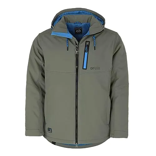 Dry Fashion Herren Softshelljacke Gotland mit Fleece-Innenfutter - Jacke Softshell mit abnehmbarer Kapuze in Oliv Größe L