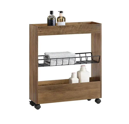 SoBuy Regal BZR46 - Nischenregal mit 3 Etagen - Praktisches Küchenregal auf Rollen, ideal für Bad oder Küche, mit 3 Ablageflächen und einer maximalen Belastbarkeit von 40 kg.