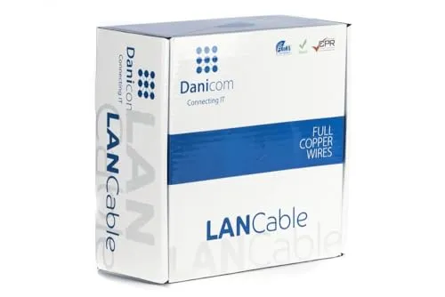 Danicom CAT6 UTP 100m - Hochwertiges Netzwerkkabel für Gigabit-Verbindungen - Hochwertiges Cat6 Netzwerkkabel für schnelle Datenübertragungen bis 1000 Mbit/s. Ideal für Serverschränke und maßgeschneiderte Installationen. Praktisch aufgerollt, perfekt für individuelle Netzwerklösungen.