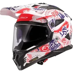 LS2 MX702 Pioneer II Fantasy Motocross Helm, weiss-rot-blau, Größe 2XL - Robuster Motocross Helm mit atmungsaktivem Innenfutter und kratzfestem Visier. Ideal für sichere Abenteuer auf zwei Rädern.