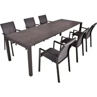 Tischgruppe SOPHIA 14, 7-tlg. - Modernes Gartenmöbel Set - Gartenmöbel-Set mit praktischem Ausziehtisch und 6 Stapelstühlen, ideal für gesellige Abende im Freien. Robuste Materialien und elegantes Design sorgen für Langlebigkeit und Komfort.