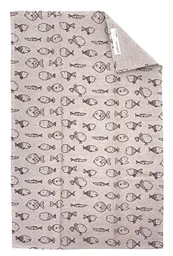 JOWOLLINA 2er-Set: Geschirrtücher Küchenhandtücher Handtücher 47x70 cm Halbleinen Bedruckt (Fischlein Natur)