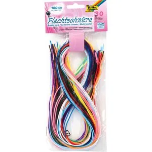 Folia Bastelset 731030 Flechtschnüre Scoubidou, 30 Stück, farbig sortiert, Basic Mix, ab 8 Jahre