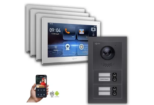 Goliath IP Video-Türsprechanlage 10 Zoll für Mehrfamilienhäuser - Moderne IP-Video-Türsprechanlage für 4-Familienhäuser. Mit 10 Zoll Touchscreen und Smartphone-Anbindung bietet sie eine benutzerfreundliche Lösung für Sicherheit und Kommunikation. Hohe Bildqualität und einfache Bedienung.