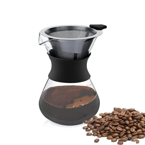 Pour over Kaffeebereiter Mit Edelstahlfilter, Coffee Maker Pour over Kaffeemaschine, Kaffeemaschine Karaffe Kaffeefilter Kaffee Edelstahl Handfilter, Manuelle Tropfkaffeemaschine (400ml)