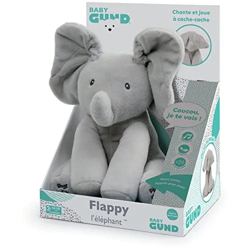 GUND Flappy Elephant - Interaktiver Plüsch Elefant in Grau, singt und spielt Guck-Guck für Kinder ab 10 Monaten