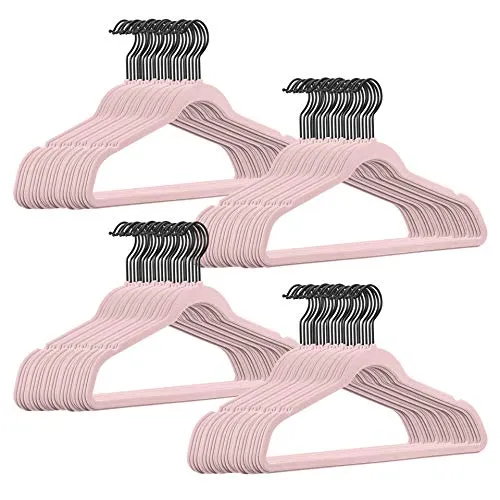 Stück hochwertige Samt Kleiderbügel in der Farbe Rosa mit schwarzem Haken/Anti-Rutsch/von StickandShine 100