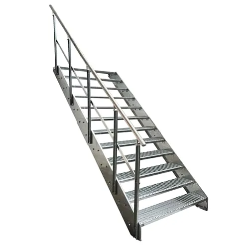 Kaminbau Mierzwa Premium Stahl Gartentreppe mit Geländer links