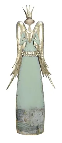 Posiwio großer nostalgischer Deko Engel mit Herz Krone und großen Flügeln grün - Gold antike Shabby Optik ca. 90 cm hoch