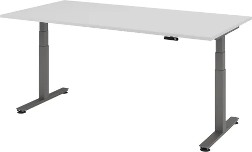 bümö Xdsm Schreibtisch, elektrisch höhenverstellbar, Grau, 200x100 cm - Ergonomischer Kinderschreibtisch mit stufenlos einstellbarer Höhe von 63,5 bis 128,5 cm, ideal für jeden Nutzer. Robuste Bauweise und praktische Memoryfunktion für individuelle Arbeitshöhen.