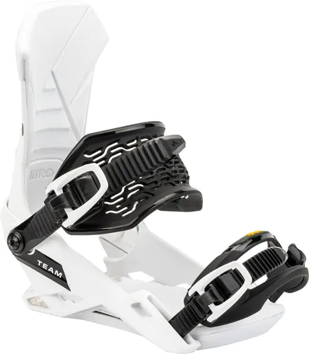 Nitro Snowboards Herren Team Snowboardbindung, White, L - All-Mountain Snowboardbindung mit neuem 3D OptiFrame Anklestrap für optimale Passform und geringes Gewicht, inklusive umweltfreundlichem Übergrip Toe Strap für perfekten Halt.