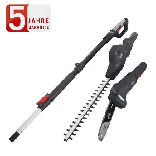 Scheppach TPX710 Elektro Teleskop Heckenschere & Hochentaster - 2in1 Elektro-Multitool für Heckenschneiden und Hochentasten, mit teleskopierbarer Stange für müheloses Schneiden in Höhen, ideal für Gartenliebhaber.