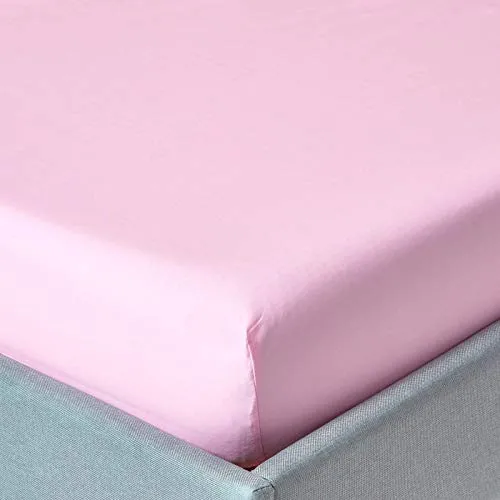 HOMESCAPES Perkal-Spannbettlaken rosa 90x190 cm - Hochwertiges Spannbettlaken aus 100% ägyptischer Baumwolle, atmungsaktiv und hypoallergen. Ideal für ein komfortables Schlaferlebnis in Hotelqualität.
