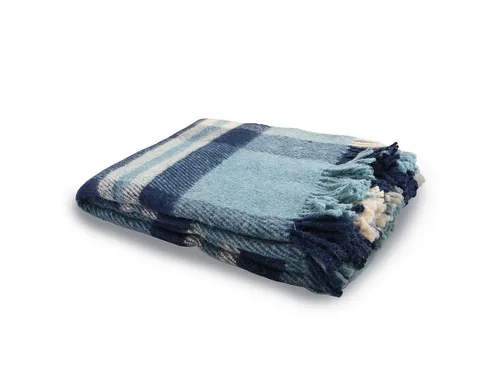 Wolldecke Fair De Luxe Wollmixdecke, Plaid/ Wohndecke, Blau kariert, Heinrich Glaeser Nachf. GmbH