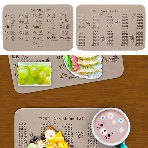 2x Frühstücksbrettchen 22x14 Schulanfang Motiv ABC 1x1 Vesperbrett Grundschüler