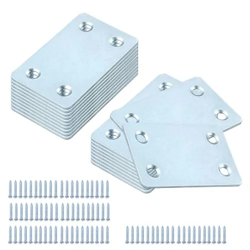 Flachverbinder, 20 Stück Lochplatte Holzverbinder Metall 60 X 38 X 1.2mm Flacheisen Gelocht mit 80 Stück Schrauben Verbindungsblech Flachwinkel für Möbel Reparatur und Befestigung