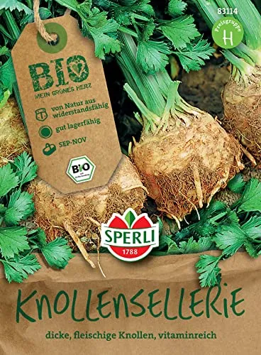 Sperli 83114 BIO Knollensellerie, Bund- und Knollensellerie bildet dicke fleischige grün-weiße Knollen, widerstandsfähig, sehr gute Lagerfähigkeit