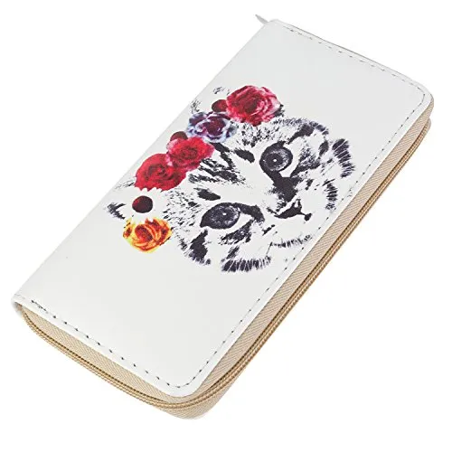 DonDon Geldbörse Damen mit Reißverschluss Portemonnaie Geldbeutel Damen Kinder Mädchen Katze mit Blumenkranz