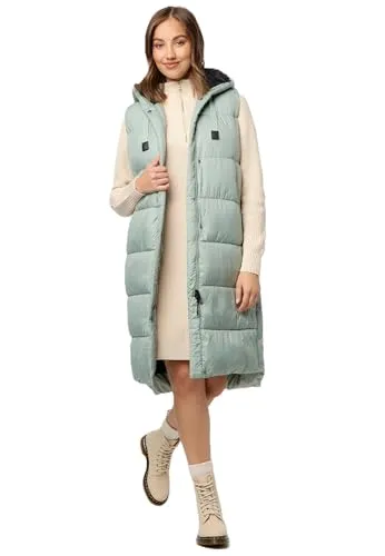 MARIKOO Damen Weste B967 - lange Steppweste mit Kapuze - Funktionsjacke für die Übergangszeit, warm gefüttert und modisch in aktuellen Farben – ideal für jeden Anlass!