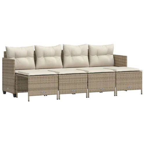 vidaXL 5-tlg. Garten-Sofagarnitur mit Kissen Beige Poly Rattan