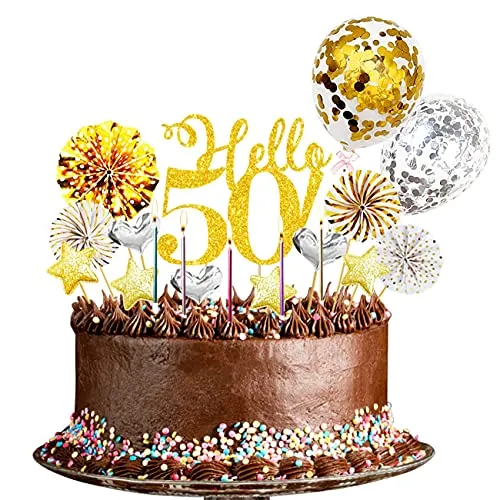 Yitla 24 Stücke 50 Tortendeko Geburtstag Frau,50 Kuchen Deko Happy Birthday Tortendeko 50 Geburtstag Deko Cake Topper Mann Geburtstag Party(Gold Silber)