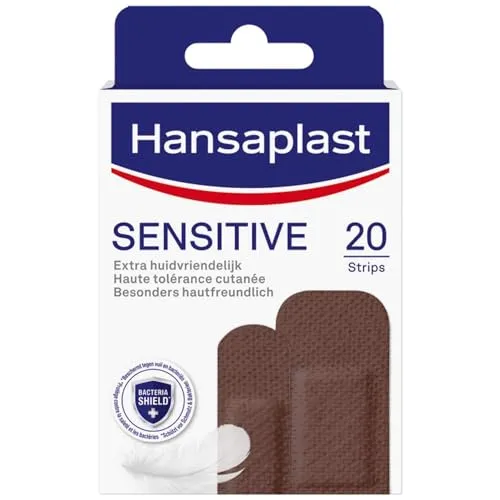 Hansaplast Sensitive Hautton Pflaster dark (20 Strips), hautfreundliche und hypoallergene Wundpflaster mit Bacteria Shield & sicherer Klebkraft, schmerzlos zu entfernende Pflaster
