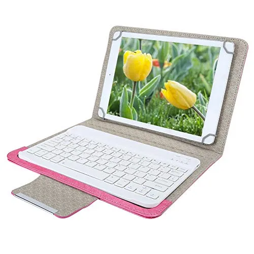 Dilwe1 Bluethooth Tastatur 10 Zoll Tablet Wireless Tastatur Tragbare 2 in 1 Portable Kabellose Tastatur und PU Ledertasche Universell für Pad, Android, OS, Windows, Tablets, PC,