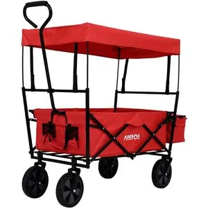 Arebos Bollerwagen 423286 – Faltbar, 70kg Traglast, rot - Bollerwagen für vielseitige Nutzung, faltbar und mit abnehmbarem Dach. Ideal für Einkäufe oder Camping mit 70kg Traglast und 360° drehbaren Vorderrädern.