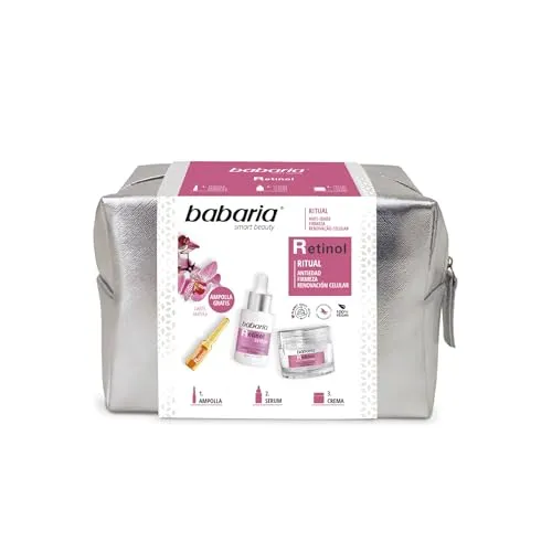 Babaria Ritual Retinol Kulturbeutel, Rutine mit Ampullen 2 ml, Serum 30 ml und Anti-Falten-Creme 50 ml, mit Retinol, Vitamin A und Hyaluronsäure, mit Anti-Falten- und Anti-Flecken-Wirkung
