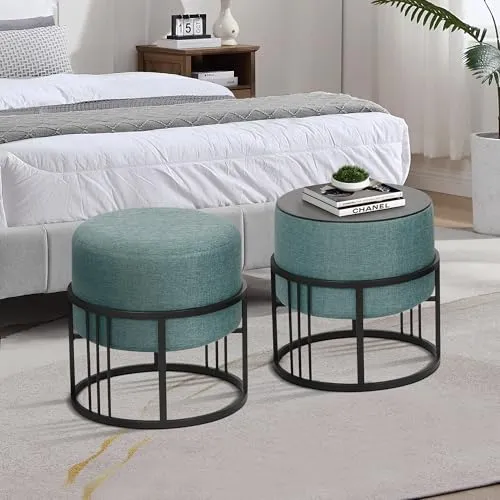 [en.casa] Hocker Tas 2er Set – Multifunktionale Sitzhocker & Beistelltische - Stilvolle Hocker, die als bequeme Sitzgelegenheit oder praktischer Tisch dienen. Flexibel stapelbar, ideal für kleine Räume und vielseitige Einrichtungsideen.